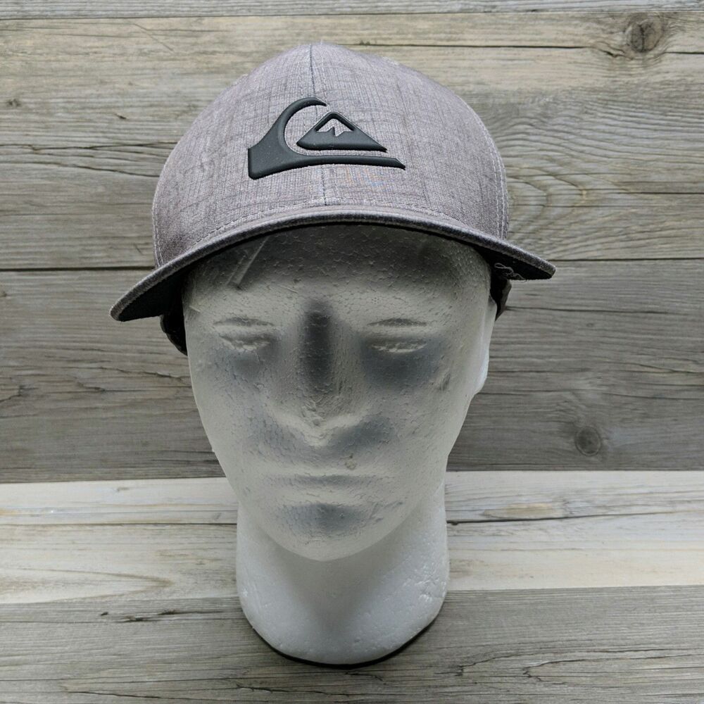 Quiksilver Charcoal Gray - Black Baseball Cap Hat Mountain & Wave Rubber Logo XL
